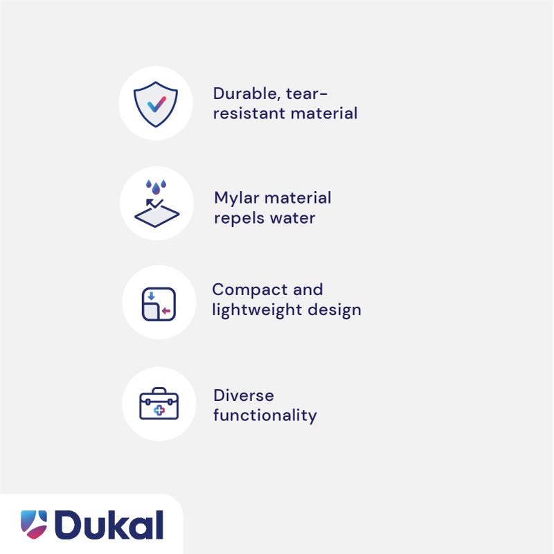 Dukal 721 Emergency Survival Blanket Mylar Wrap | Thermal Properties, Convenient Storage | Protection Against Wind, Rain, Sun | Diverse Functionality for Outdoor Enthusiasts & Responders | Pack of 1 - Image 2